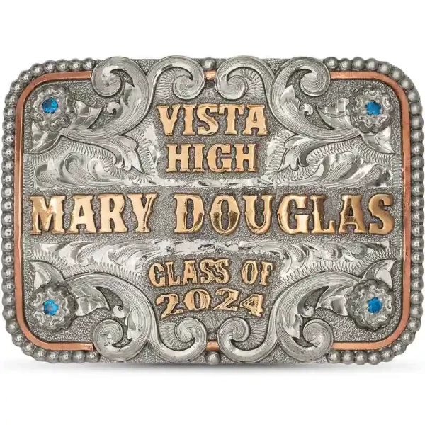 The Westlake Belt Buckle embodies timeless elegance. Crafted on a hand-engraved German Silver base with a natural finish, features a beaded edge, a Copper inner border, and intricate German Silver flowers!